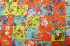Floral Tile Knitwear Fabric Orange Teal Yellow Stretch