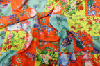 Floral Tile Knitwear Fabric Orange Teal Yellow Stretch