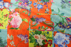 Floral Tile Knitwear Fabric Orange Teal Yellow Stretch