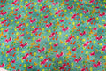 Teal Green Floral Knit Fabric Pink Yellow Flowers