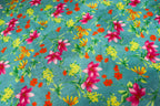Teal Green Floral Knit Fabric Pink Yellow Flowers