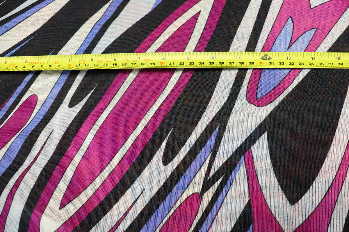 Pink Black Lilac Knitwear Fabric Abstract Swirl Print