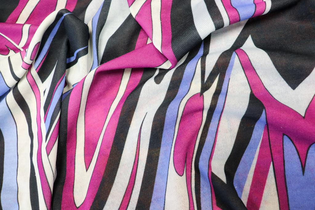 Pink Black Lilac Knitwear Fabric Abstract Swirl Print