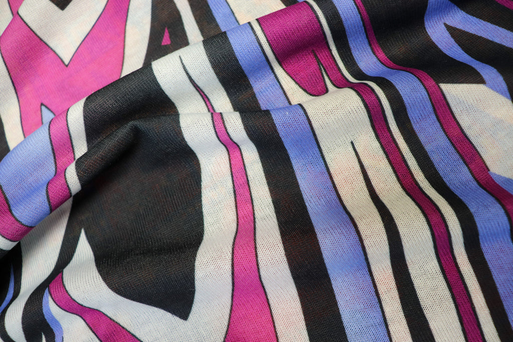 Pink Black Lilac Knitwear Fabric Abstract Swirl Print