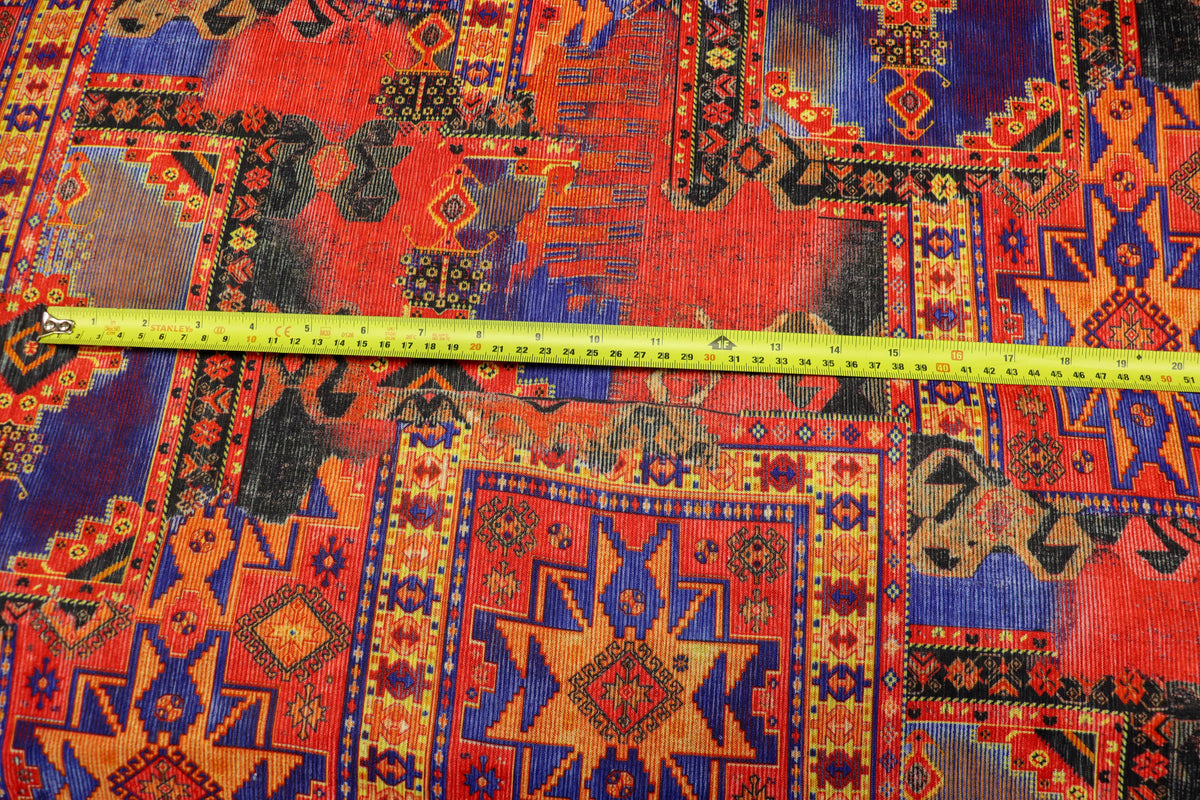 Red Rug Print Knitwear Fabric with Stretch