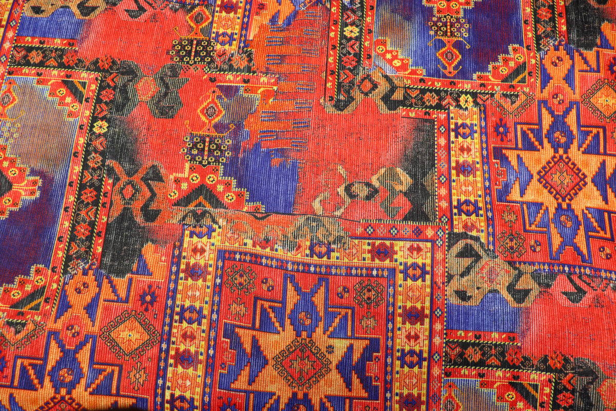 Red Rug Print Knitwear Fabric with Stretch