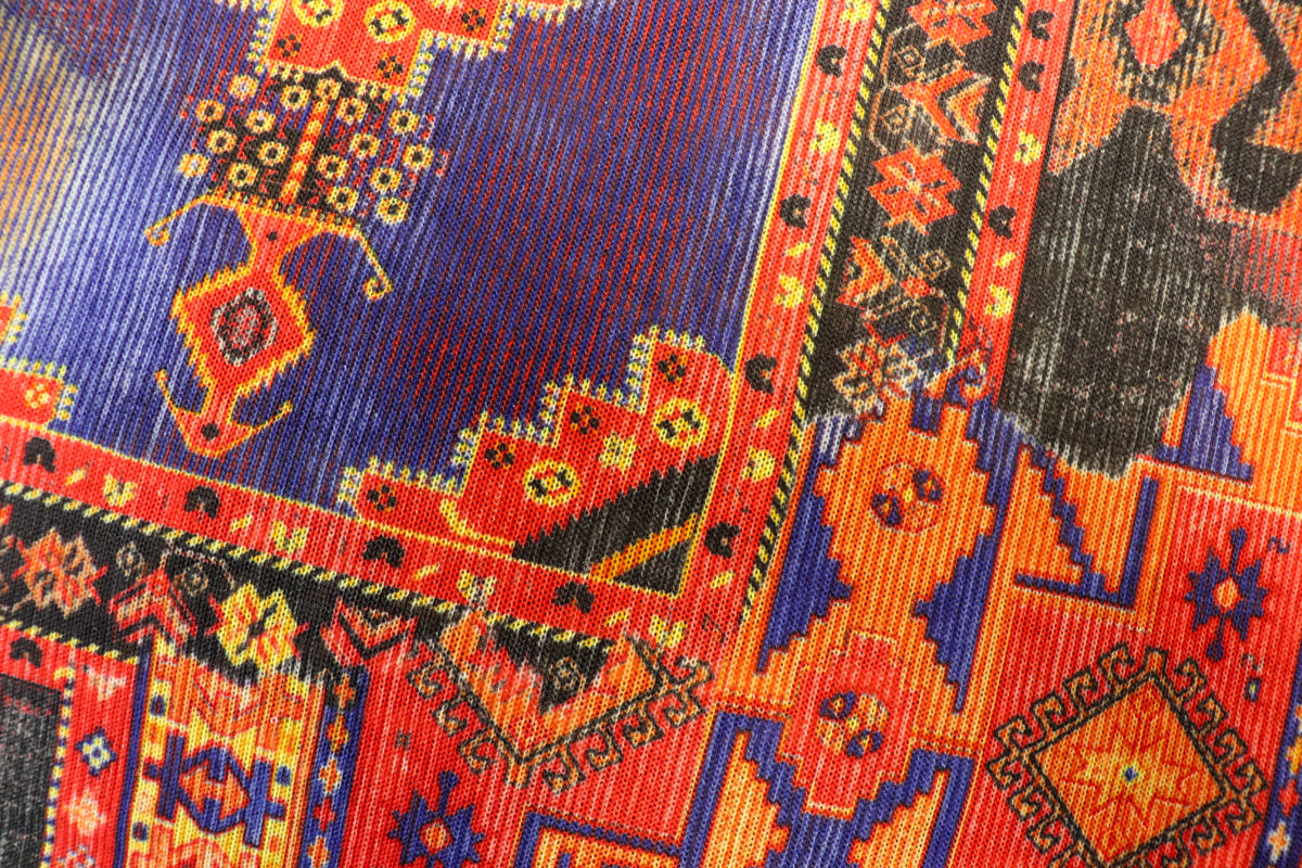 Red Rug Print Knitwear Fabric with Stretch