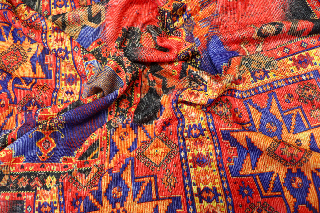 Red Rug Print Knitwear Fabric with Stretch