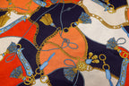 Chain Scarf Print Knitwear Fabric Orange Navy Red Tassel Design