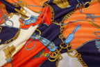 Chain Scarf Print Knitwear Fabric Orange Navy Red Tassel Design