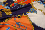 Chain Scarf Print Knitwear Fabric Orange Navy Red Tassel Design
