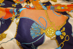 Chain Scarf Print Knitwear Fabric Orange Navy Red Tassel Design