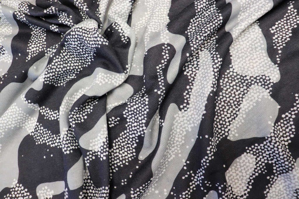 Black Grey Camo Knitwear Fabric Stretch Camouflage Print