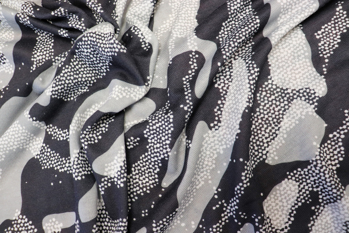 Black Grey Camo Knitwear Fabric Stretch Camouflage Print