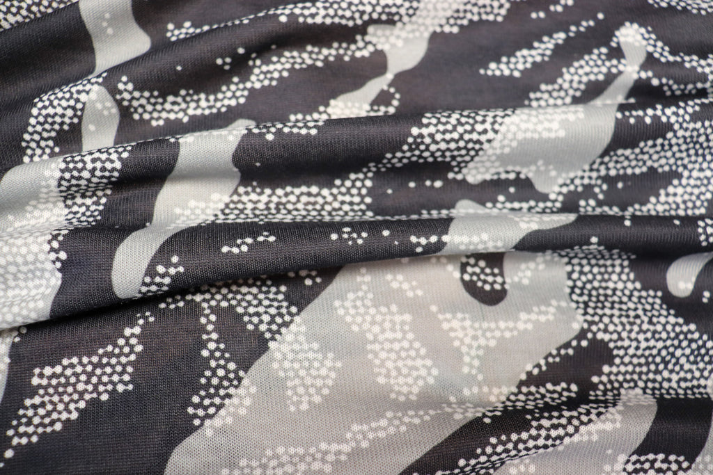 Black Grey Camo Knitwear Fabric Stretch Camouflage Print