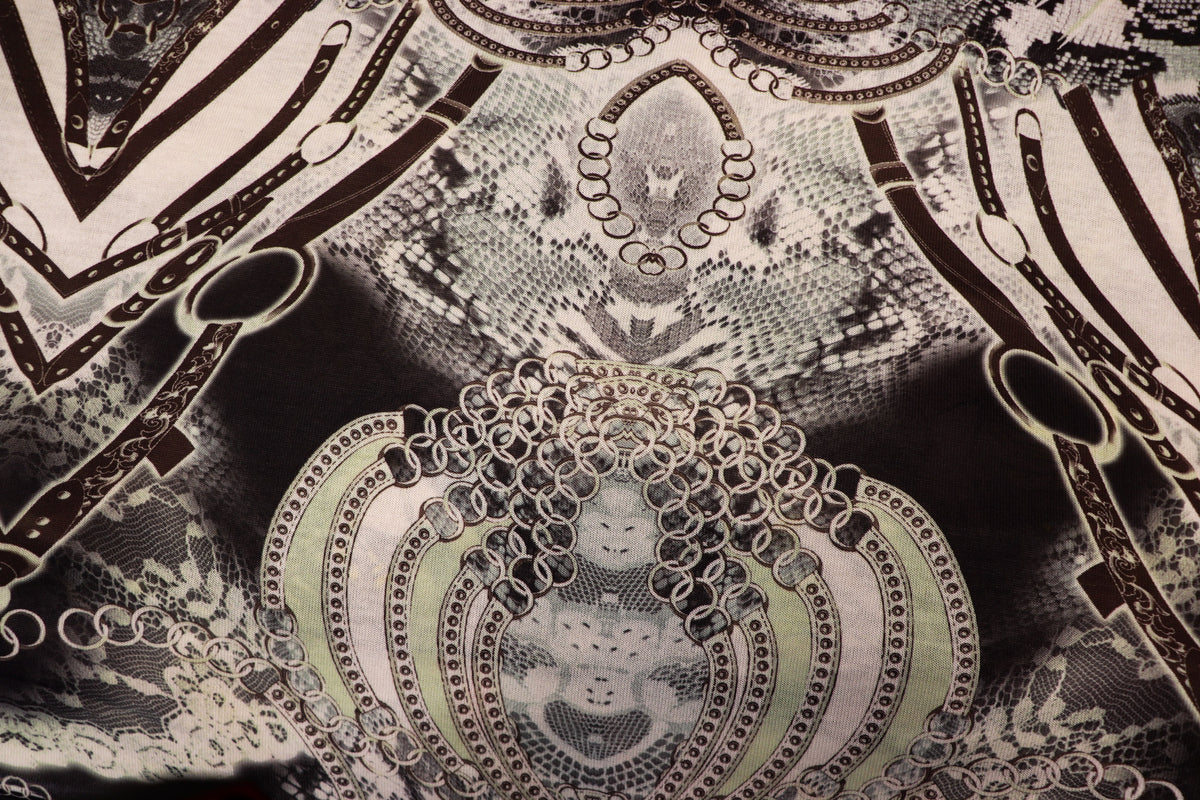 Chain Snake Print Knitwear Fabric Black White Mint Green