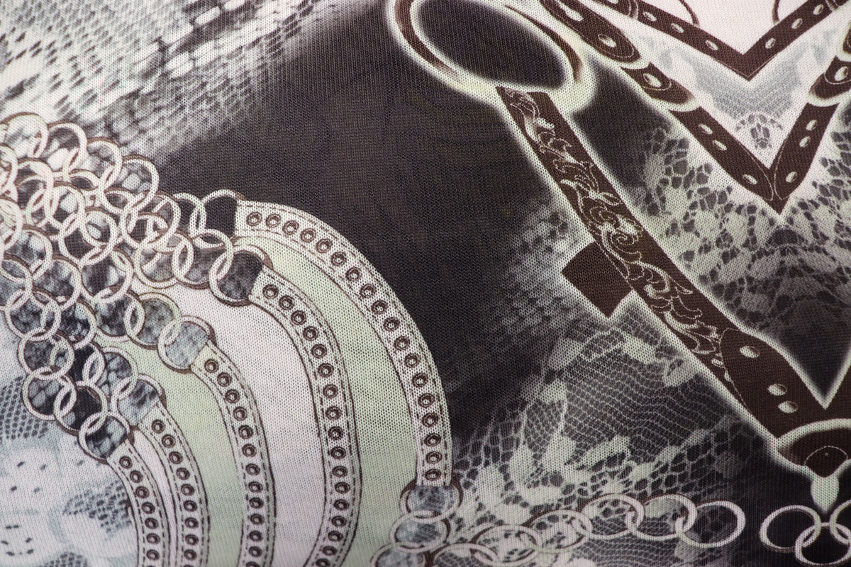 Chain Snake Print Knitwear Fabric Black White Mint Green