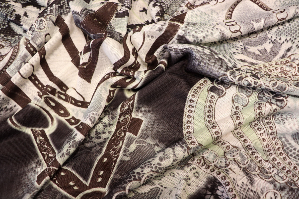 Chain Snake Print Knitwear Fabric Black White Mint Green