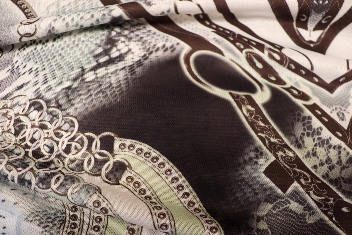 Chain Snake Print Knitwear Fabric Black White Mint Green