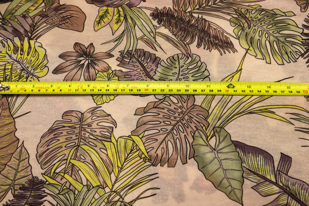 Green Palm Leaf Knitwear Fabric Tropical Outline Print