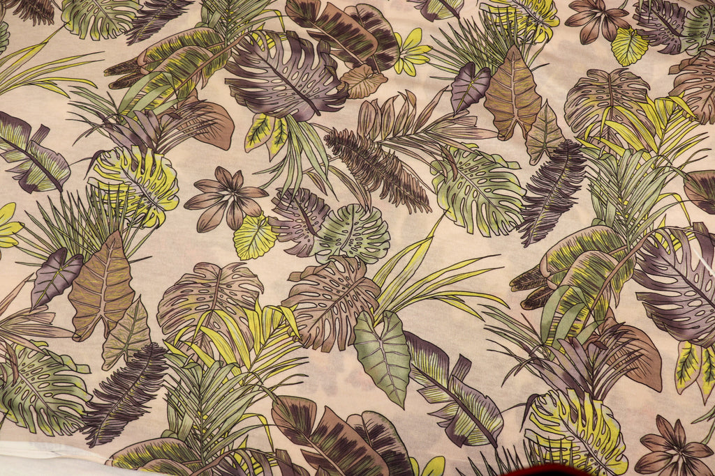 Green Palm Leaf Knitwear Fabric Tropical Outline Print