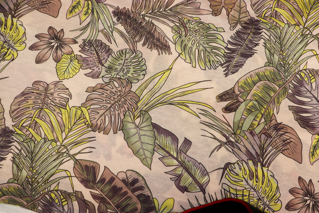 Green Palm Leaf Knitwear Fabric Tropical Outline Print