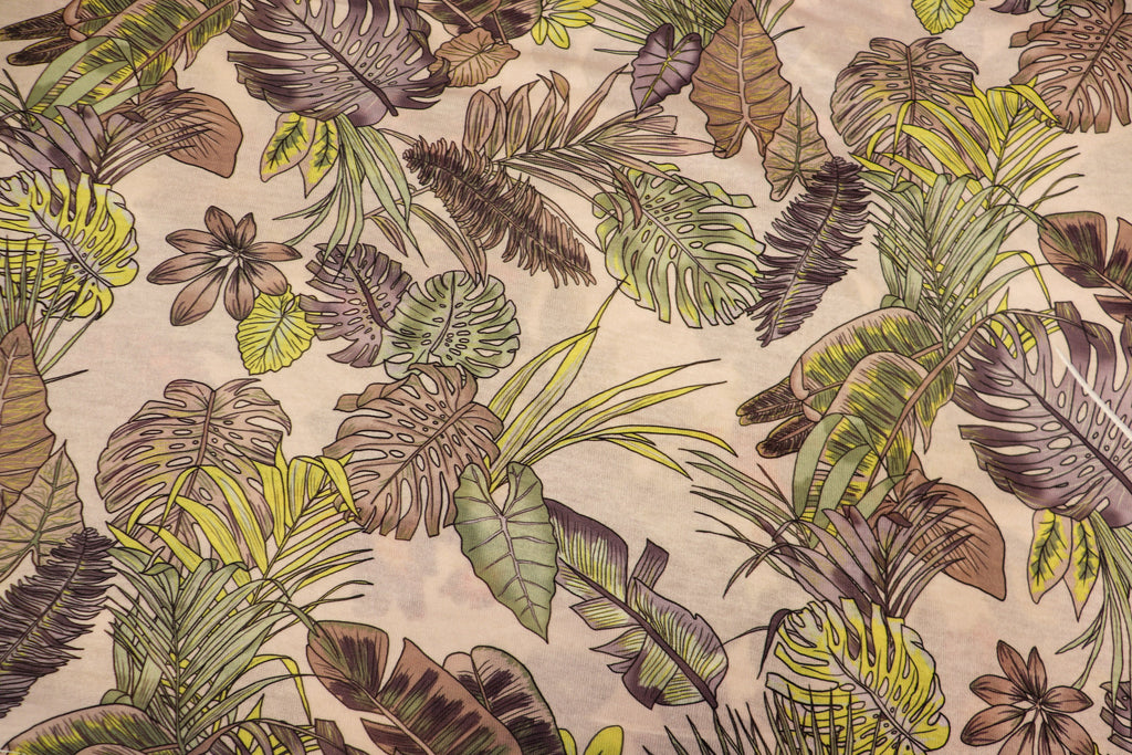 Green Palm Leaf Knitwear Fabric Tropical Outline Print