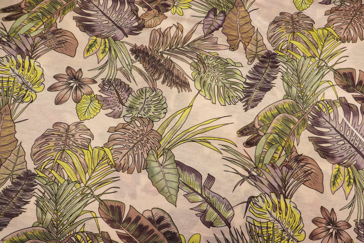 Green Palm Leaf Knitwear Fabric Tropical Outline Print
