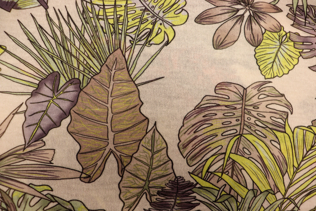 Green Palm Leaf Knitwear Fabric Tropical Outline Print