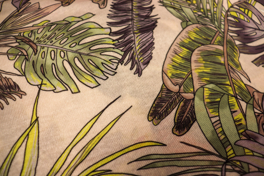 Green Palm Leaf Knitwear Fabric Tropical Outline Print