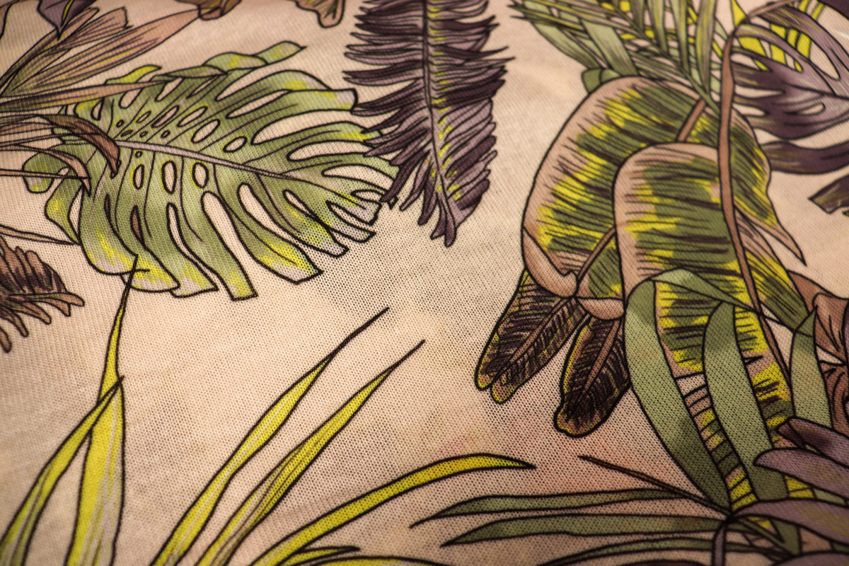 Green Palm Leaf Knitwear Fabric Tropical Outline Print