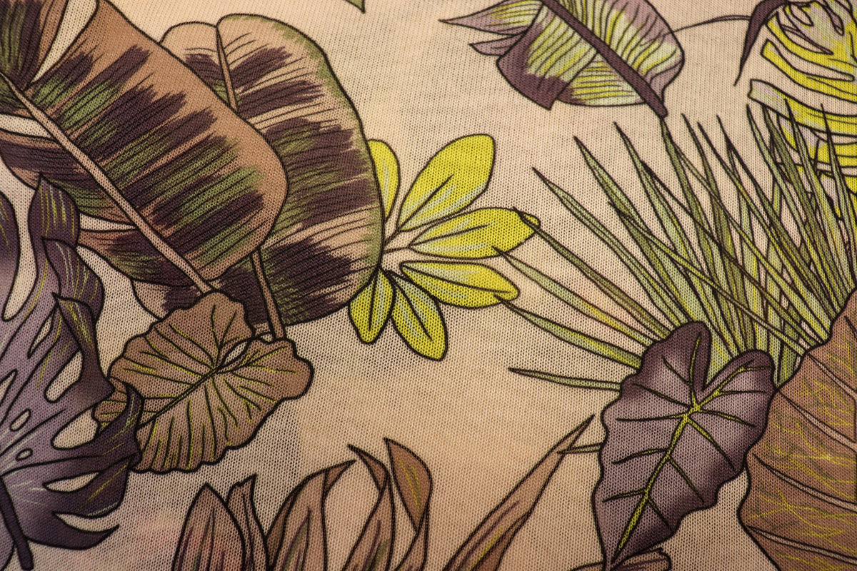 Green Palm Leaf Knitwear Fabric Tropical Outline Print