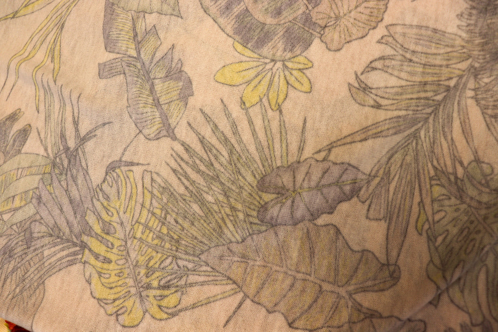 Green Palm Leaf Knitwear Fabric Tropical Outline Print