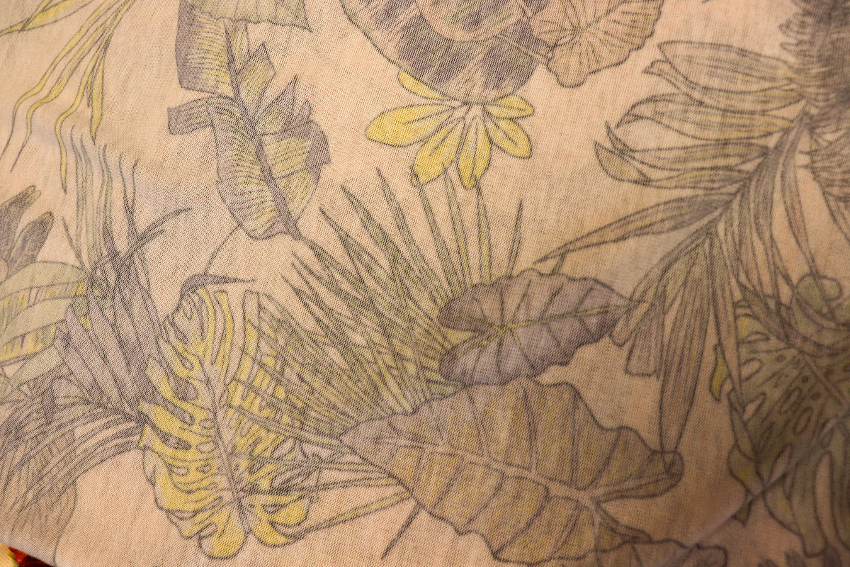 Green Palm Leaf Knitwear Fabric Tropical Outline Print