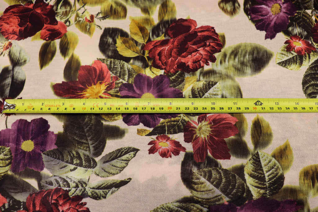Vintage Botanical Floral Fabric Red Purple Petals