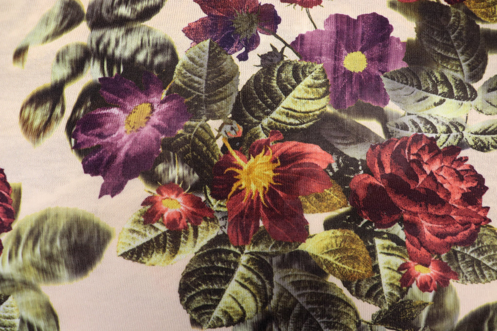 Vintage Botanical Floral Fabric Red Purple Petals