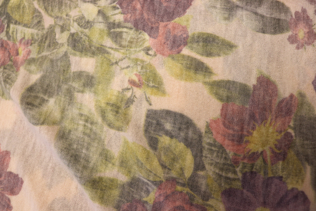 Vintage Botanical Floral Fabric Red Purple Petals