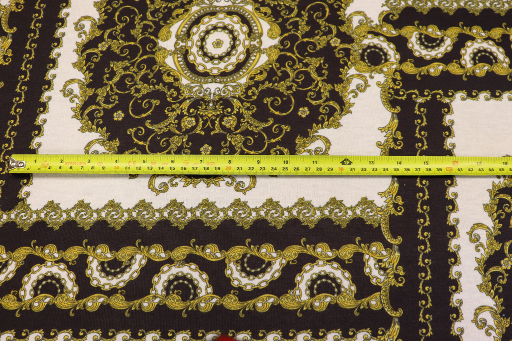 Black White Scarf Print Fabric Gold Brocade Floral Tiles