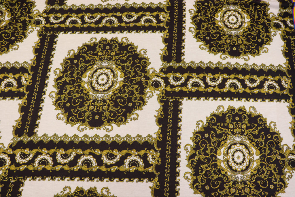 Black White Scarf Print Fabric Gold Brocade Floral Tiles