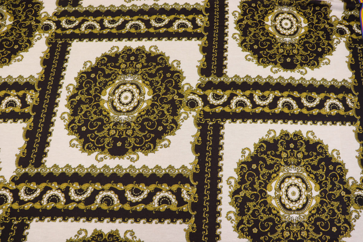 Black White Scarf Print Fabric Gold Brocade Floral Tiles