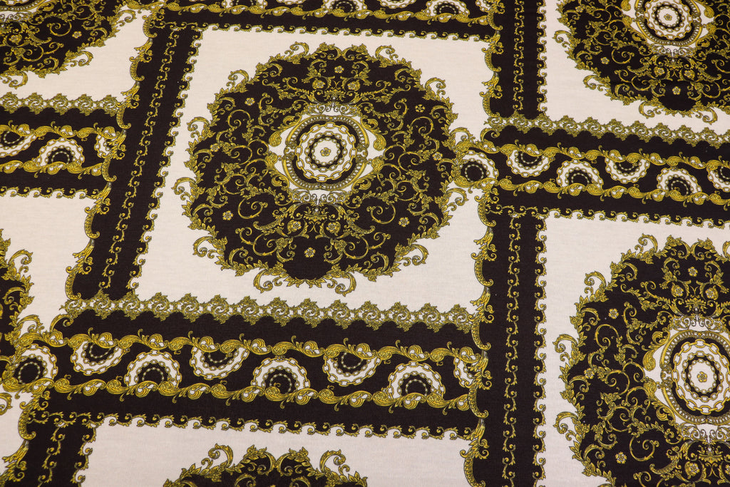 Black White Scarf Print Fabric Gold Brocade Floral Tiles