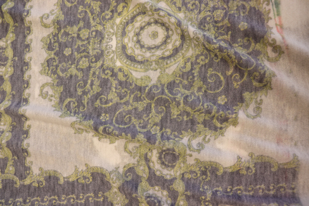 Black White Scarf Print Fabric Gold Brocade Floral Tiles