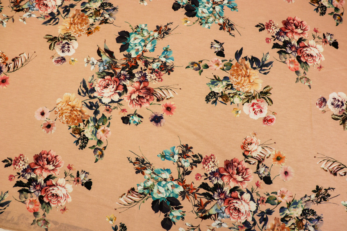 Nude Floral Knitwear Fabric Patch Design with Stretch