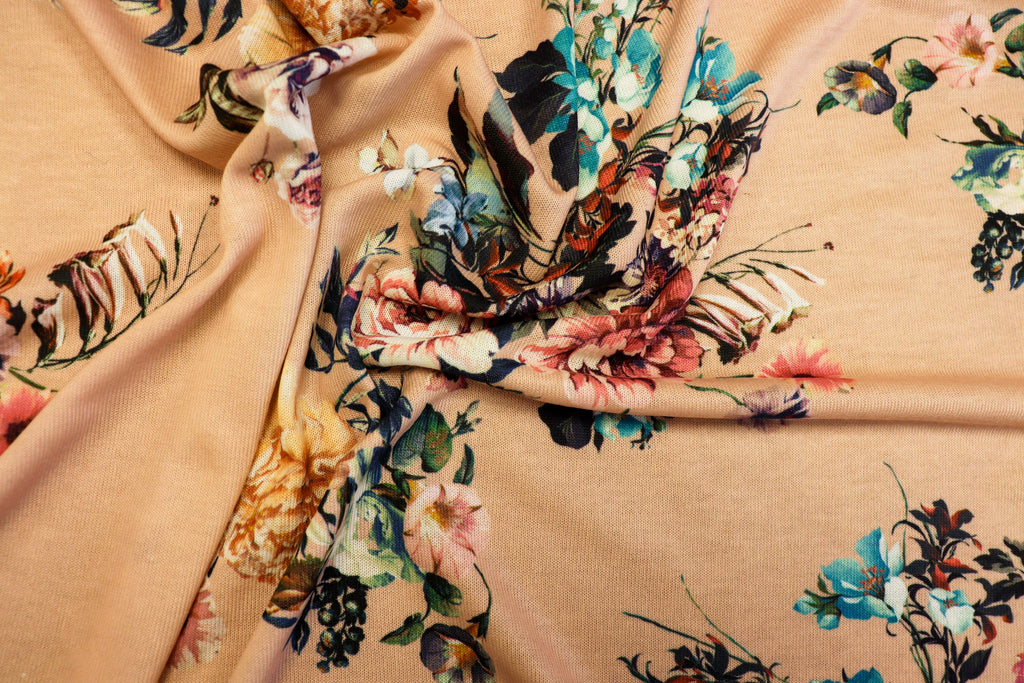 Nude Floral Knitwear Fabric Patch Design with Stretch
