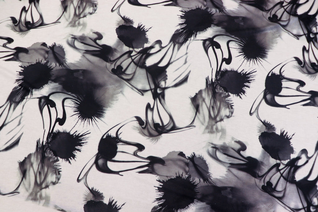 Black Ink Print Knitwear Fabric Abstract Water Effect