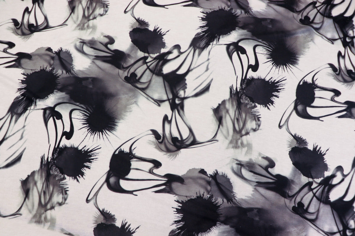Black Ink Print Knitwear Fabric Abstract Water Effect