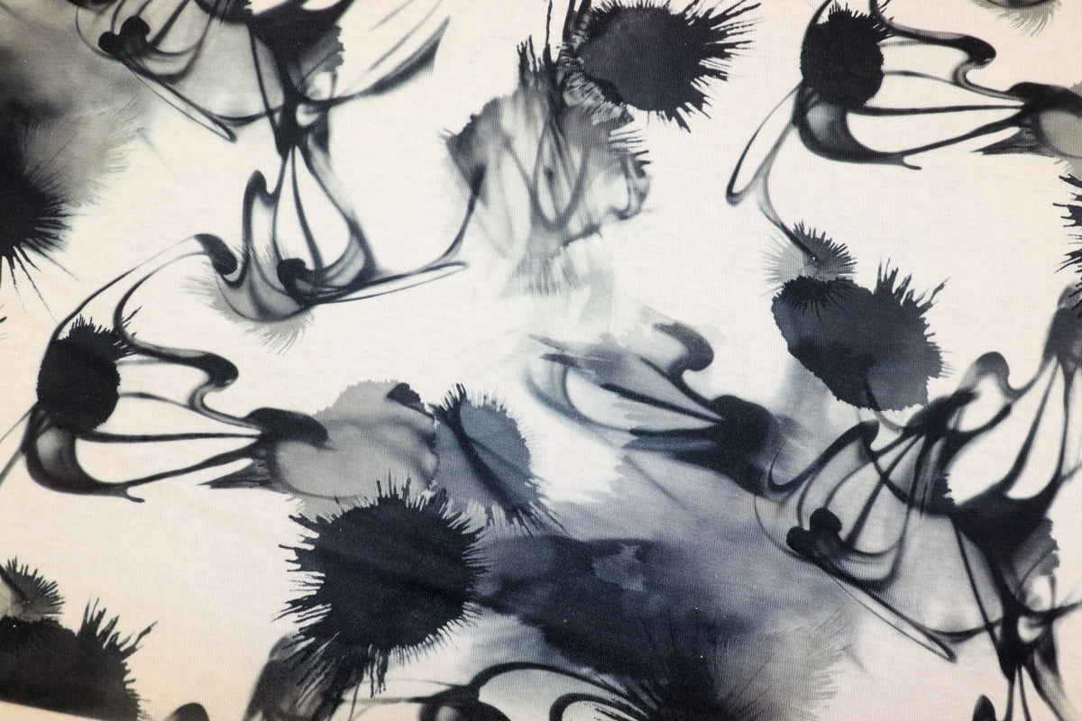 Black Ink Print Knitwear Fabric Abstract Water Effect
