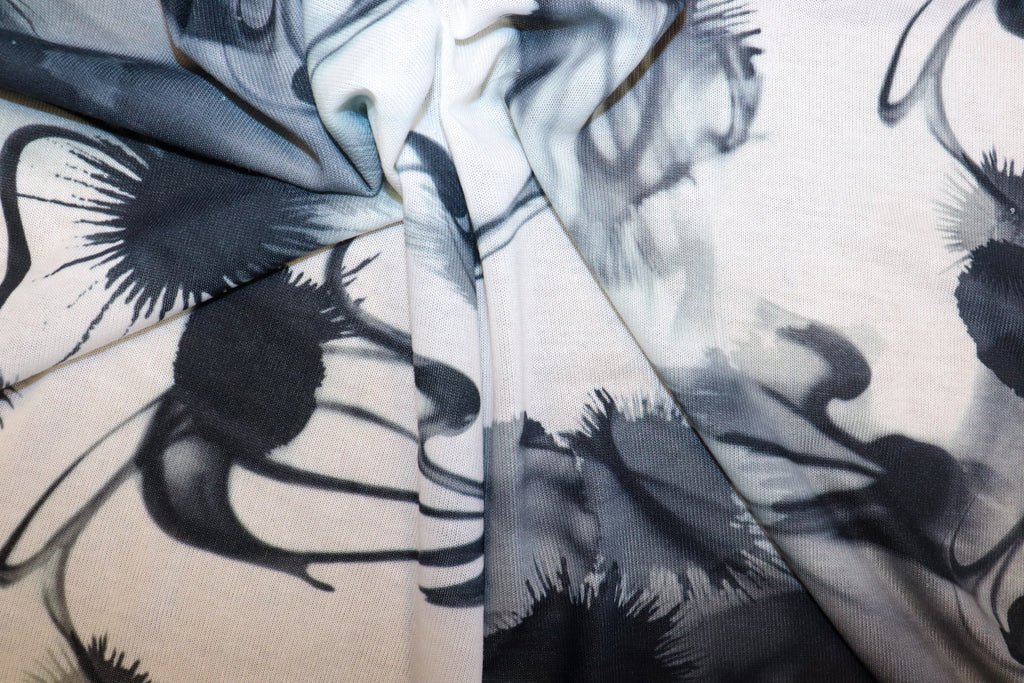 Black Ink Print Knitwear Fabric Abstract Water Effect
