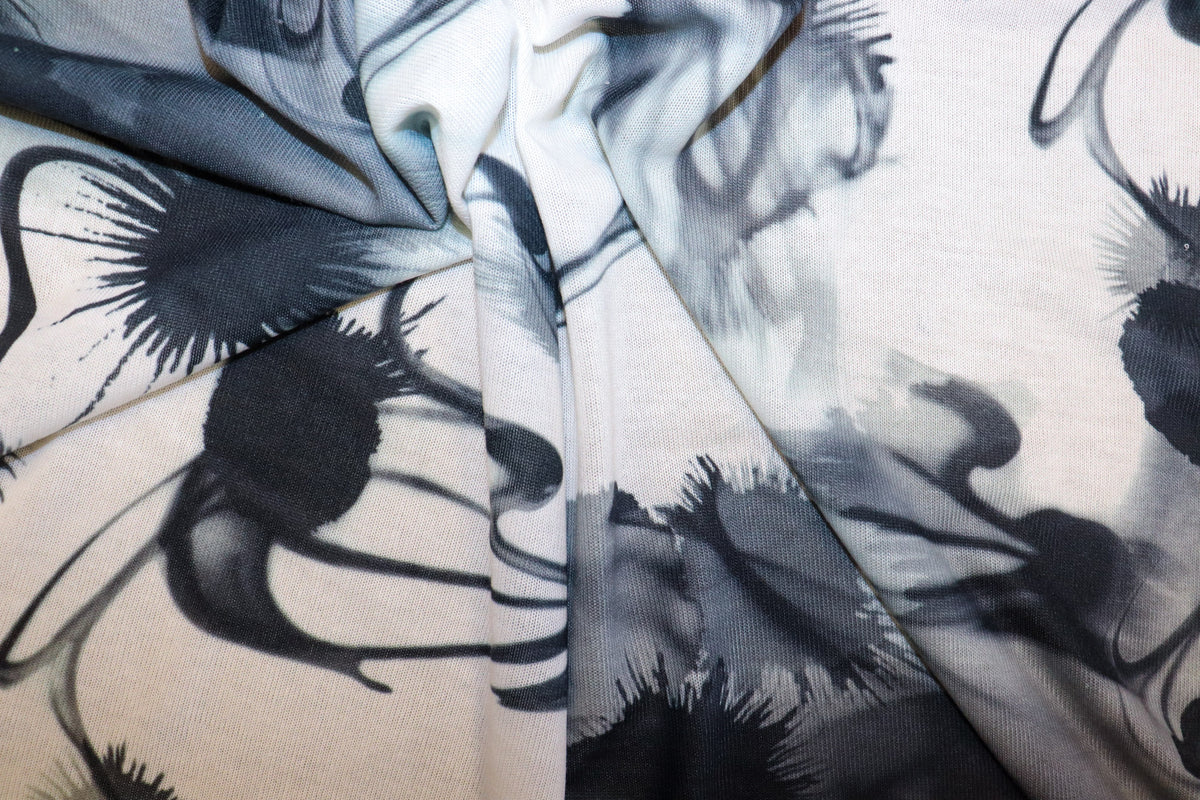 Black Ink Print Knitwear Fabric Abstract Water Effect