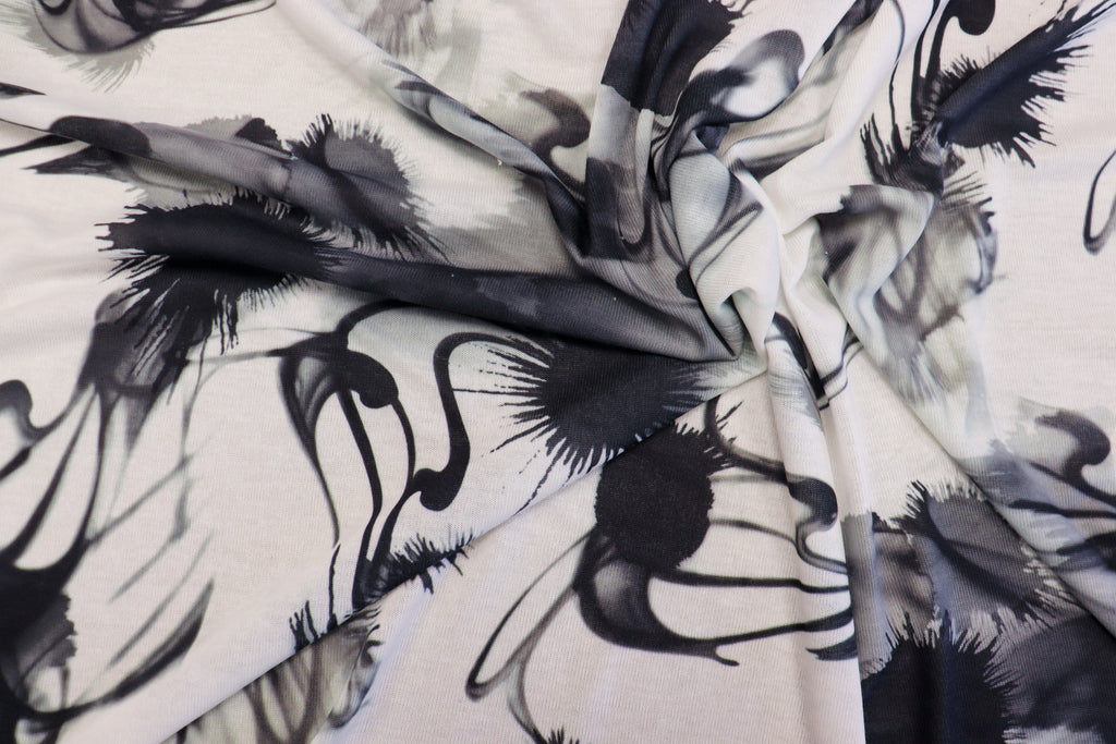 Black Ink Print Knitwear Fabric Abstract Water Effect